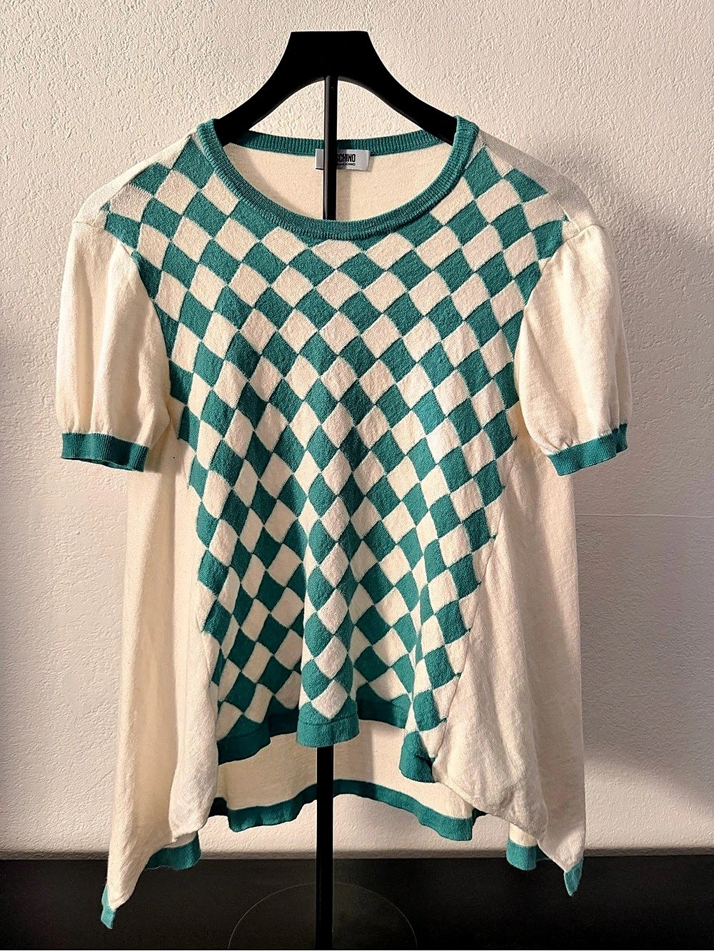 Moschino Geometric Short Sleeve Top in Green & White Like New